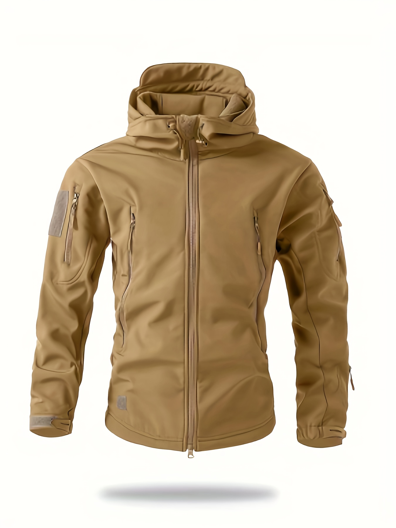 Men's Winter Softshell Jacket with Hood, Pocketed Trench Coat