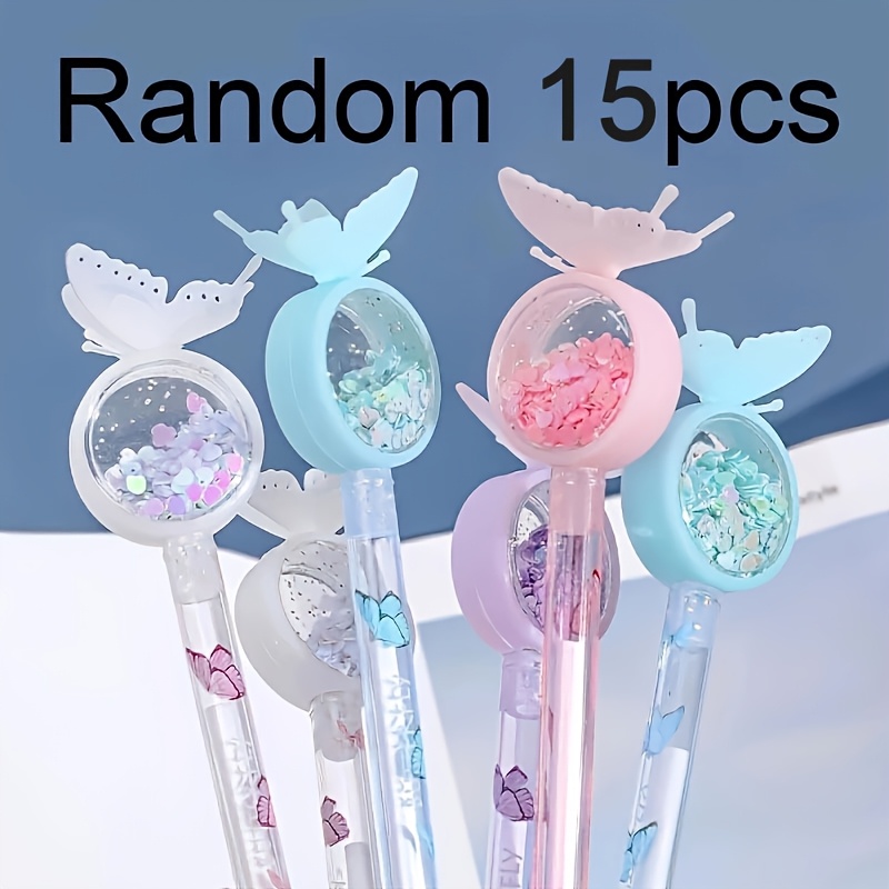 Image of Cute Gel Ink Pens With Glitter, Fashionable Black Writing Rollerball Pens, Durable Plastic Material For Students, Party Stationery Gifts Random Color