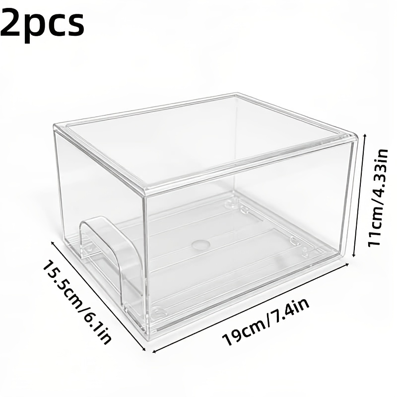 TEMU 2pcs Pet Large-capacity Stackable Drawer Storage Boxes - Transparent Plastic With Textured Design, Suitable For Bathroom, Office, Dorm - Modern