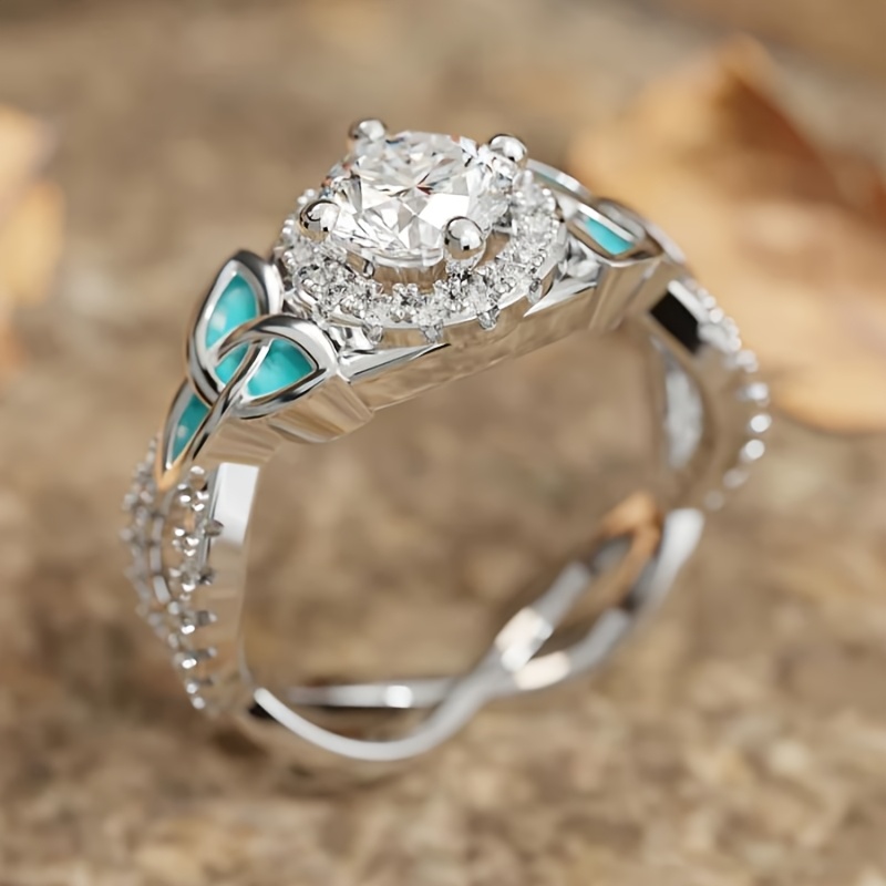 Women's Zirconia Infinity Anniversary Ring with Enamel Leaf Celtic Knot