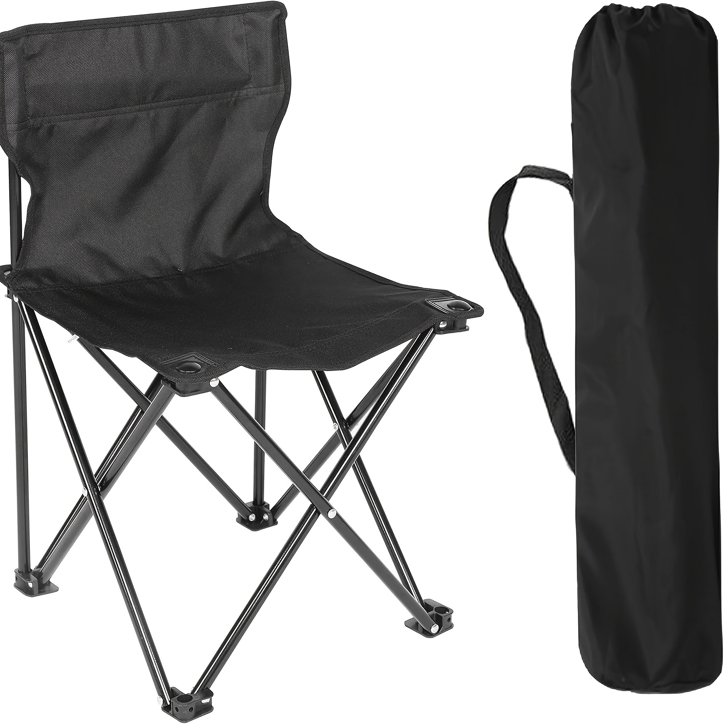 TEMU Yssoa Portable Folding Camping Chair For Adult With Carry Bag, Collapsible Anti-slip Padded Oxford Cloth Stool For Hiking, Fishing, Gardening, Picnic, Small, Black 23*14*14