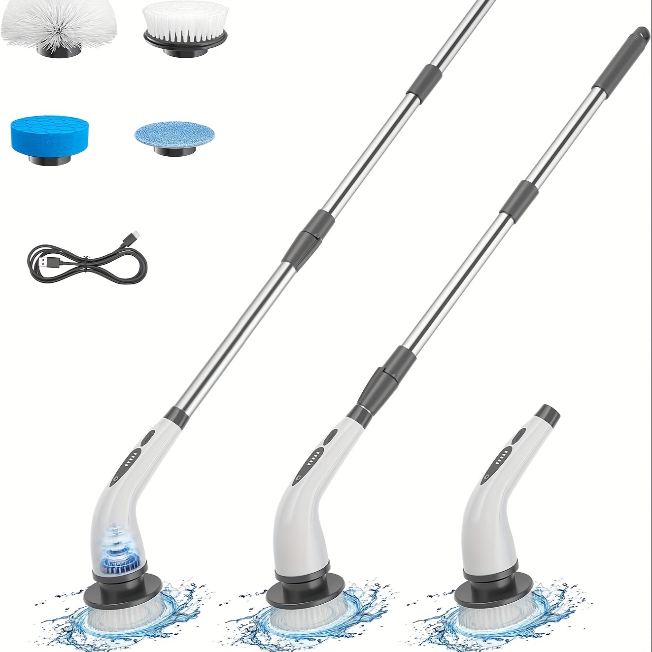 TEMU Electric Spin Scrubber, Shower Cleaner Brush With Adjustable Extension, 4 Replaceable Cleaning Heads, Scrubber For Bathroom, Tub, Tile, Floor