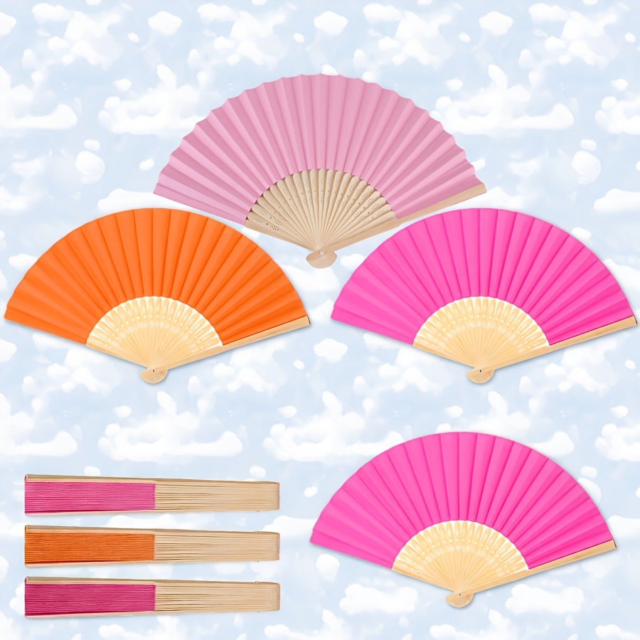 TEMU Personalized Customization, 3-color -held Fan, Plain Colored Fan, Fan Surface Can Diy Creation Blank Paper Fan Folding Fan, Wedding Gift Fan,