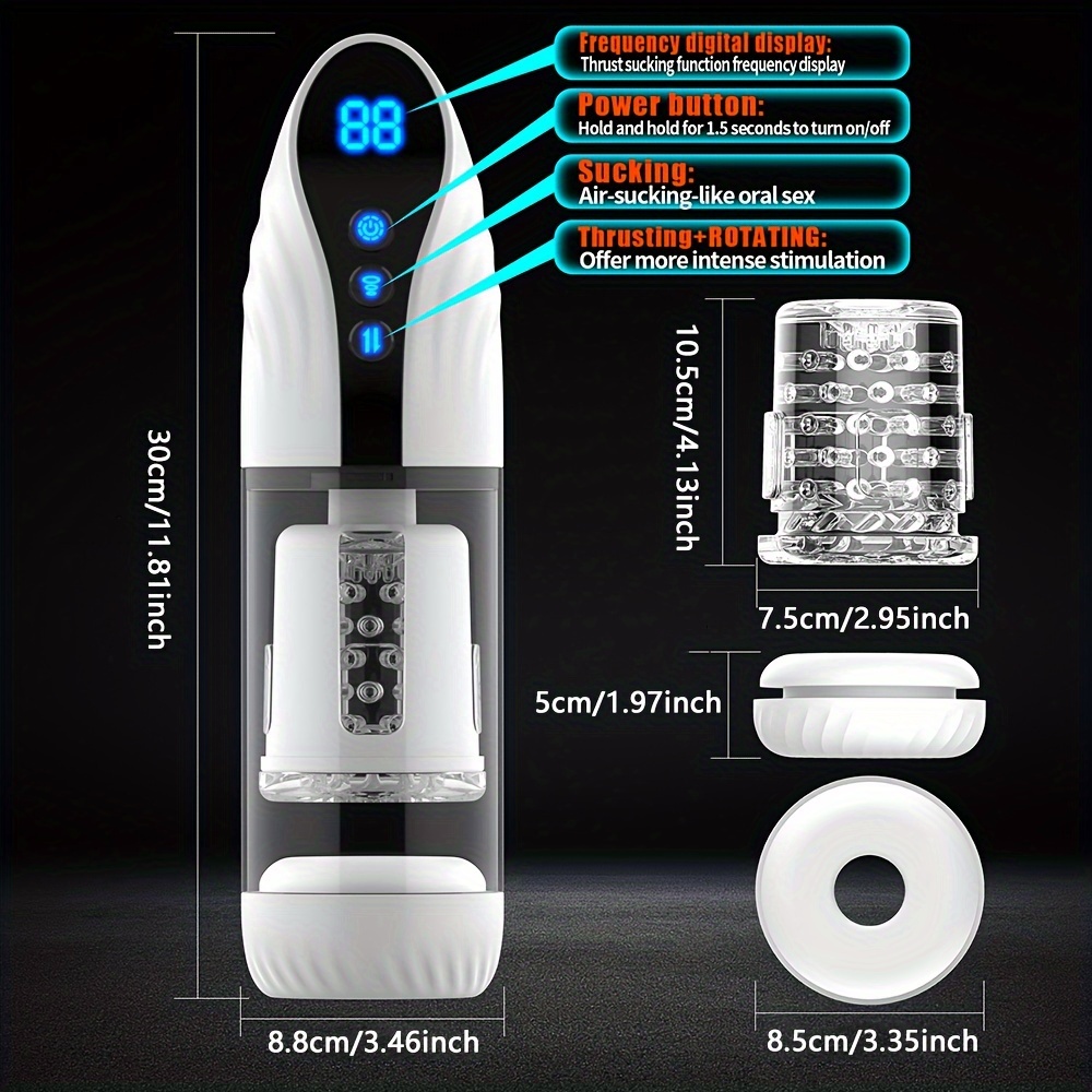 1pc Automatic Sucking Male Masturbator, 3 In 1 Male Stroker With 10 Vibration & 4 Suction & One-Click Climax, Adult Sex Toy With 360°-Wraparound-Airbags, Blowjob Toy Mens Adult Male Sex Toys For Men