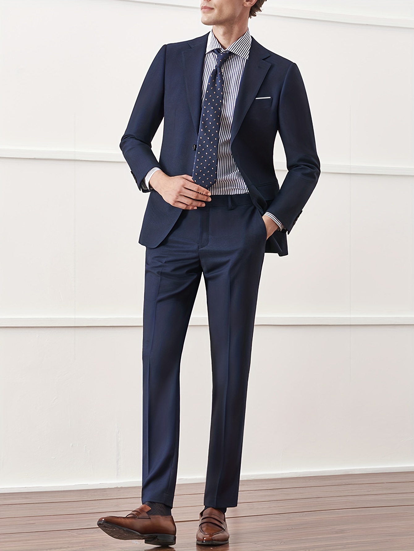 Férfi 2 részes öltönykészlet, üzleti öltöny, tömör kétgombos hajtóka Classic Blazer Plus öltöny nadrág, alkalmi üzleti stílusú formális öltözék