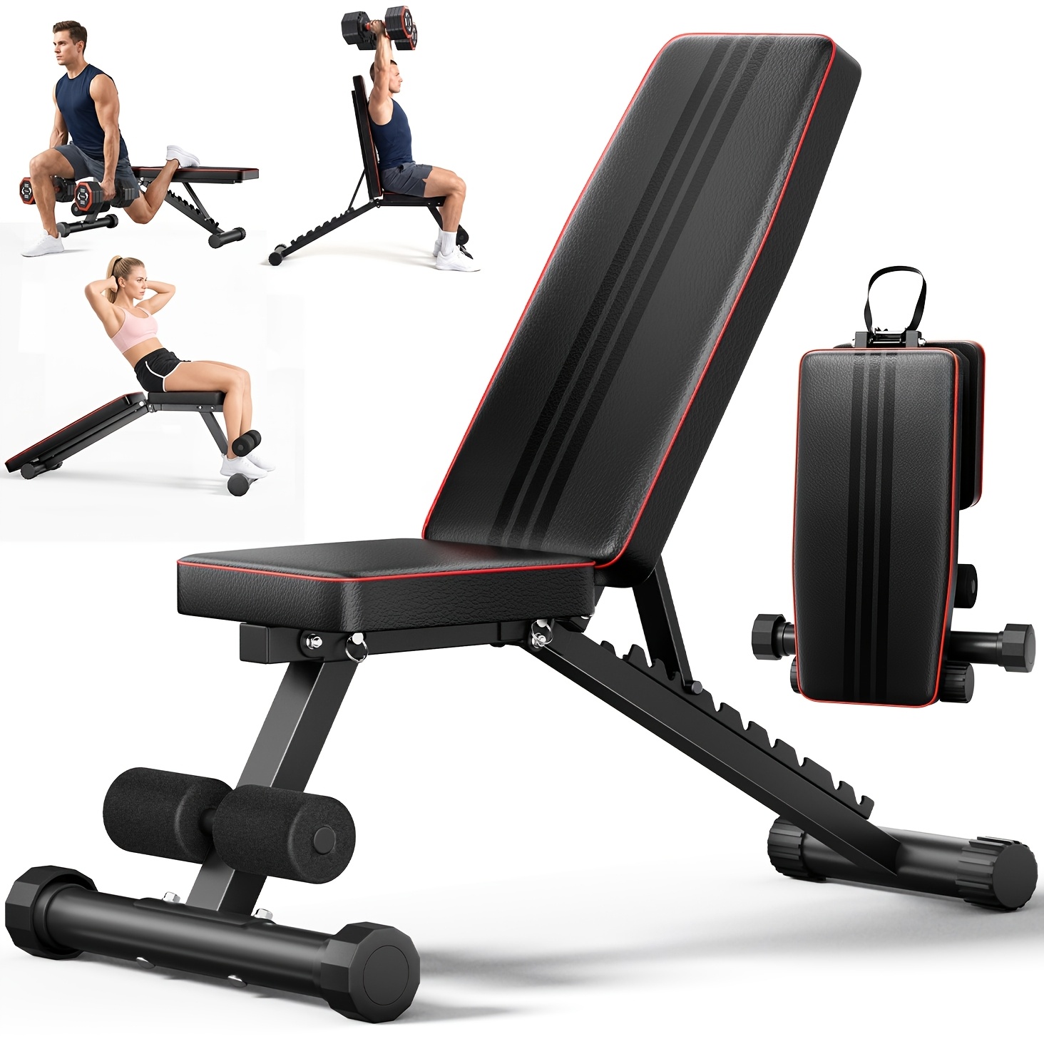 Adjustable Weight Bench, Foldable Home Workout Bench With 7-level Backrest, Full Training Sit Up Bench With Resistance Bands, Ab Trainer With Heavy Duty , Cushion For Abs Back Legs And Arm Exercise