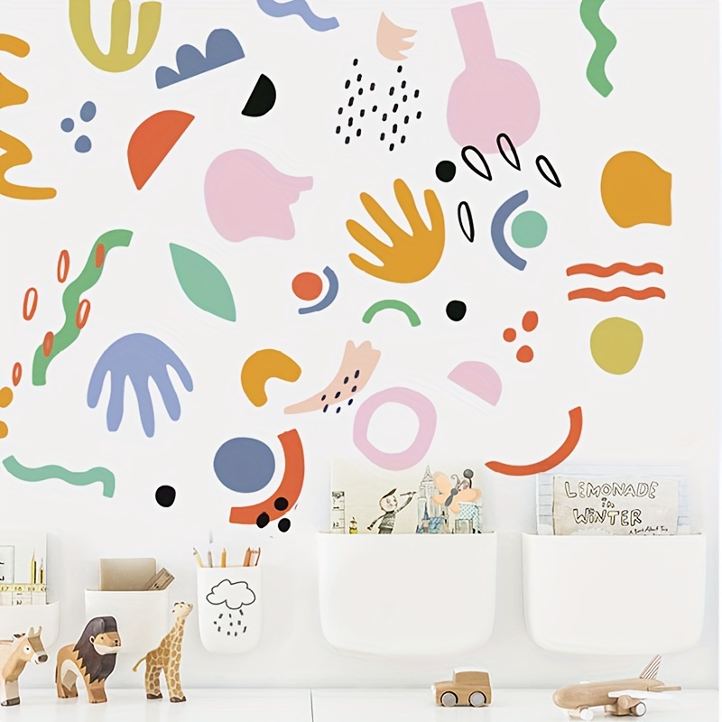 Cartoon Colorful Geometric Pattern Wall Stickers, Decorate The Living Room Porch Bedroom Self-adhesive Painting, Removable Pvc Wall Stickers