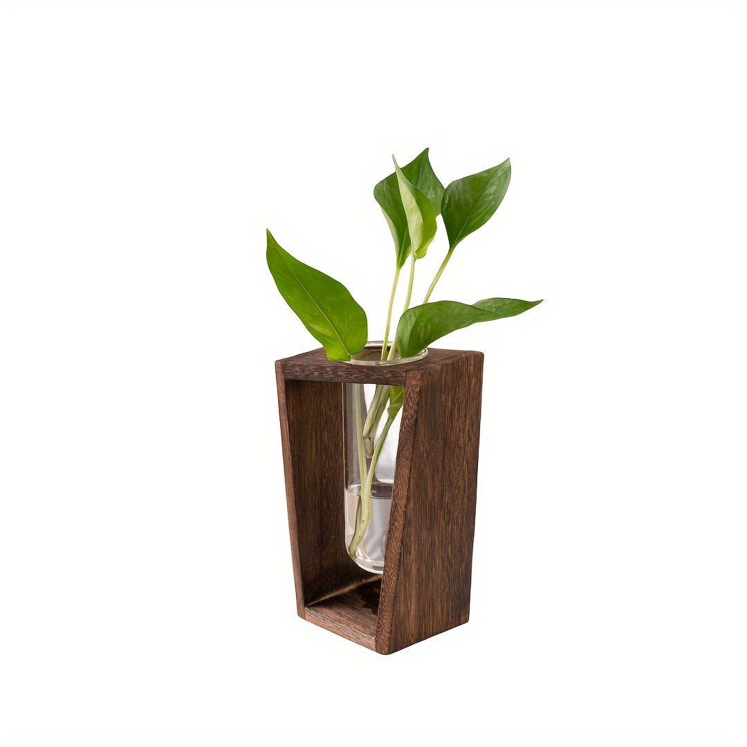 

1pc, Plant Large Test Tube Wooden Stand Vase For Nursing Station And Flower Arrangement Simple Geometric Shape For Home Living Room Kitchen Bedroom Office Decor
