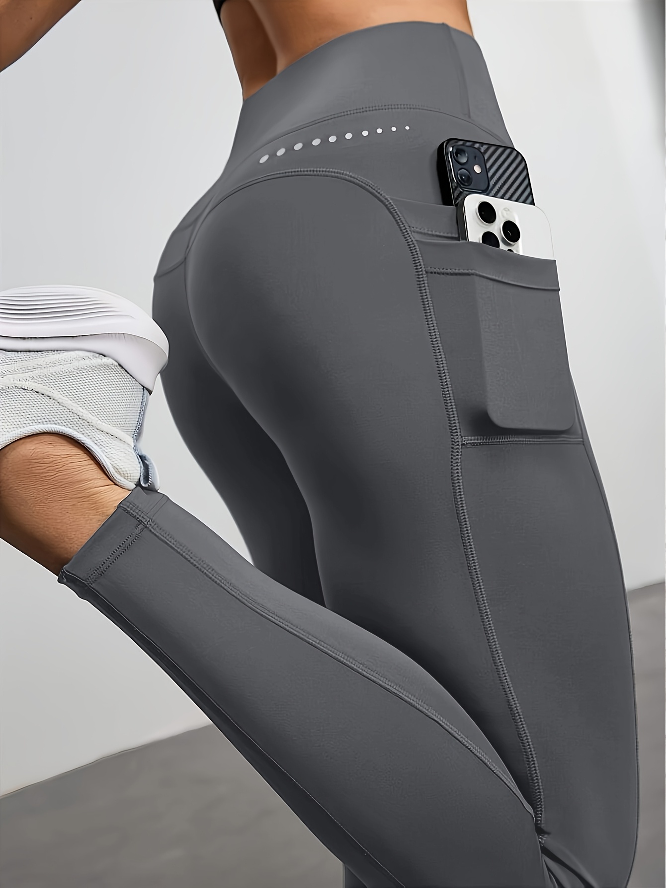 hochtaillierte damen-leggings mit   und po-lifting, seiten  für handy, hohe elastizität für   sitz,   für laufen, fitness, yoga und alltagstraining