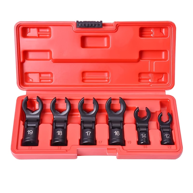 Image of 6pcs Universal Oil Pipe Wrench Set, Open-end Wrench, Brake Hydraulic Excavator Oil Pipe Notch Wrench, Automotive Repair Tools, Manual Tool Kit