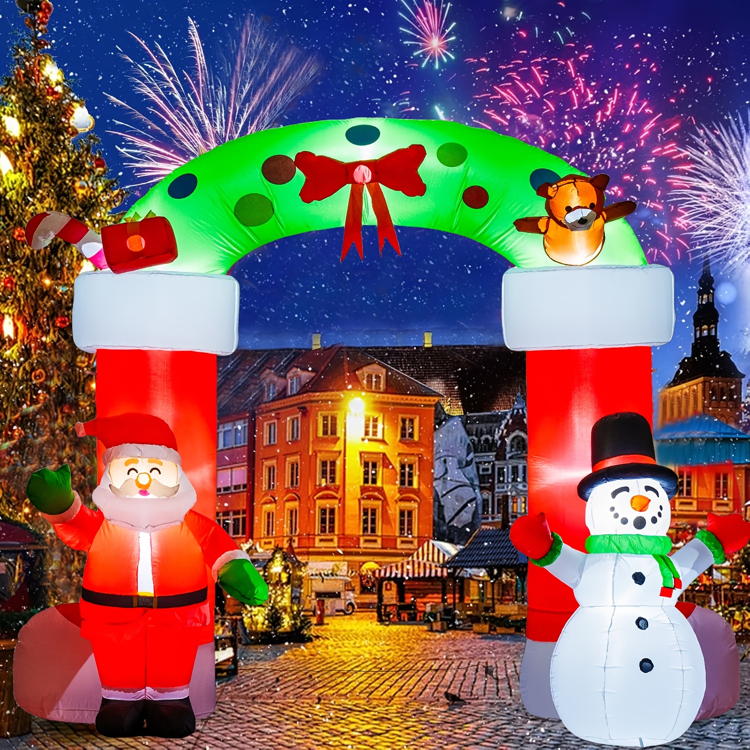 EBANKU 10 FT Christmas Inflatable Archway - Santa & Snowman With LED Lights, Outdoor Decor
