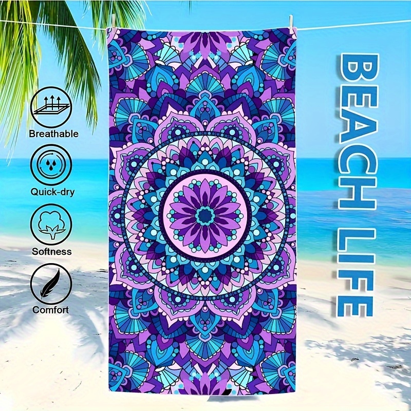 Serviette de plage en microfibre anti-sable motif mandala_voghion.com