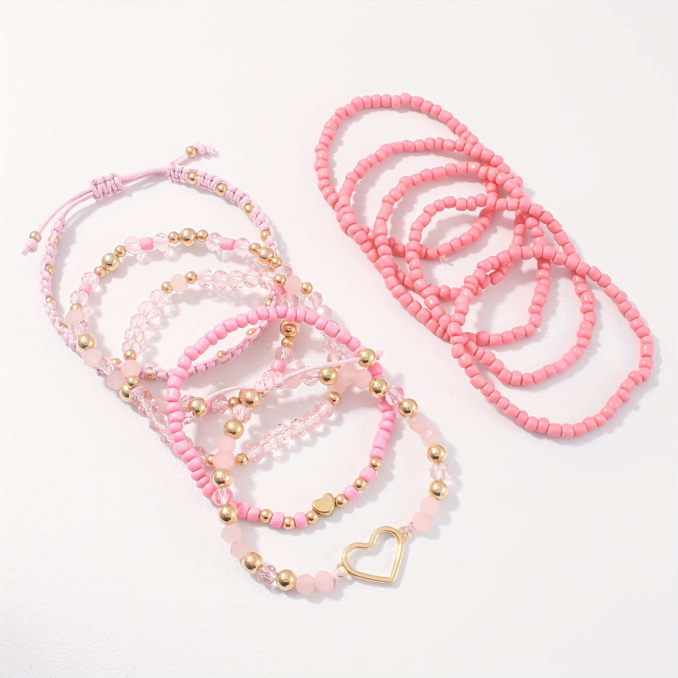 Y2K Pink Heart Charm Bracelet Set 10pcs