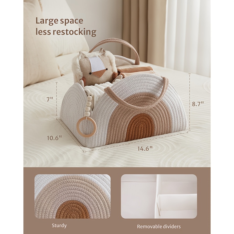 Woven Diaper Basket Large Capacity, Portable Storage Box with Handle, Diaper Storage Basket Rope Weaving, Birthday Gifts, Christening Gifts