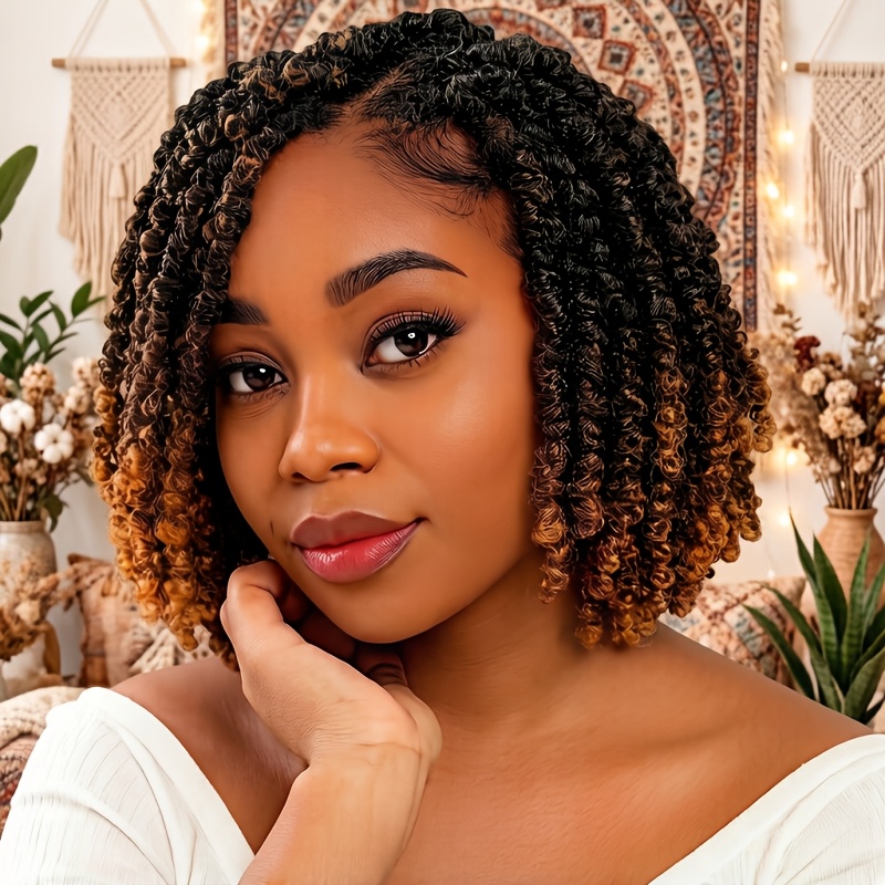 TEMU 3 Packs Passion Twist Crochet Hair 8 Inch Pre Twisted Natural Twist Hair, Pre-looped Crochet Braids Hair For Women Bohemian Synthetic Passion