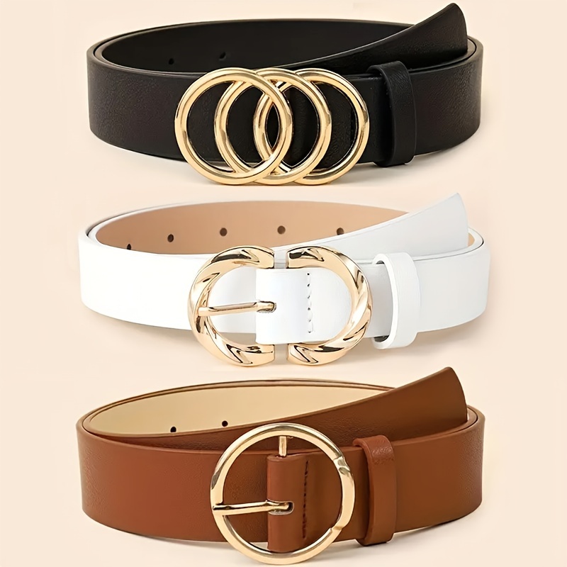 TEMU 3pcs Set Women's Chic & Versatile Belts - Classic Solid Color With Metal Buckle, Jeans & Dresses