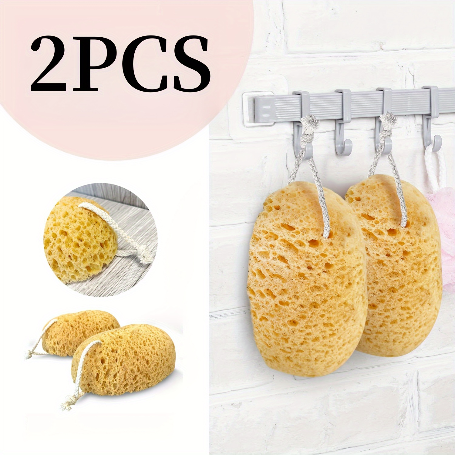 

2pcs Seaweed Bath Sponge - Honeycomb For , Light Yellow, Deep Cleansing & Skin Nourishment, Bubbles, Design, For Home / Types / Men And Women, High-quality Material