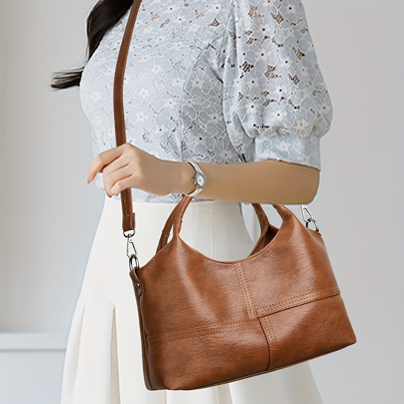 Vintage Soft Women'S Crossbody Handbag - Stylish Stitched Decoration, Designed for Both Hand-Held And Crossbody Use, a Spacious And Versatile Item for Commuting And Leisure, an Essential Bag for Elegant Women