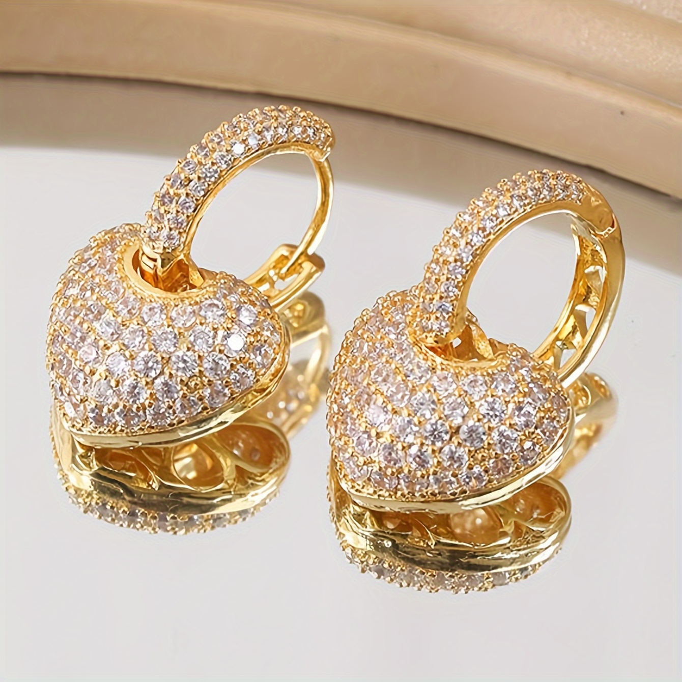 

Luxury Gold Plated Heart Hoop Earrings With Zirconia - Perfect For Parties, Holidays, And Everyday Wear - Gift For Her