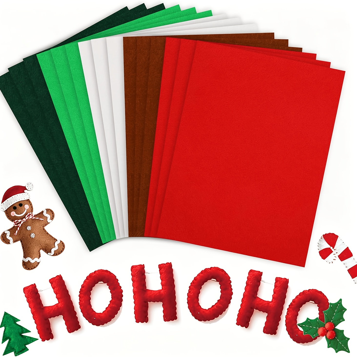 TEMU 15pcs Christmas Felt Fabric Sheets Soft Thick, Red Green White Craft Felt Pack, For Xmas Crafts Sewing Supplies, 7.9 X 11.8 In