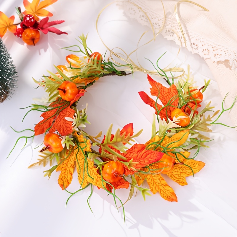 TEMU 1pc Of Artificial Maple Leaf Pumpkin Flower Wreath Headband For , Vacations, Floral Wreath Accessory For Party Women's Styling And Updo
