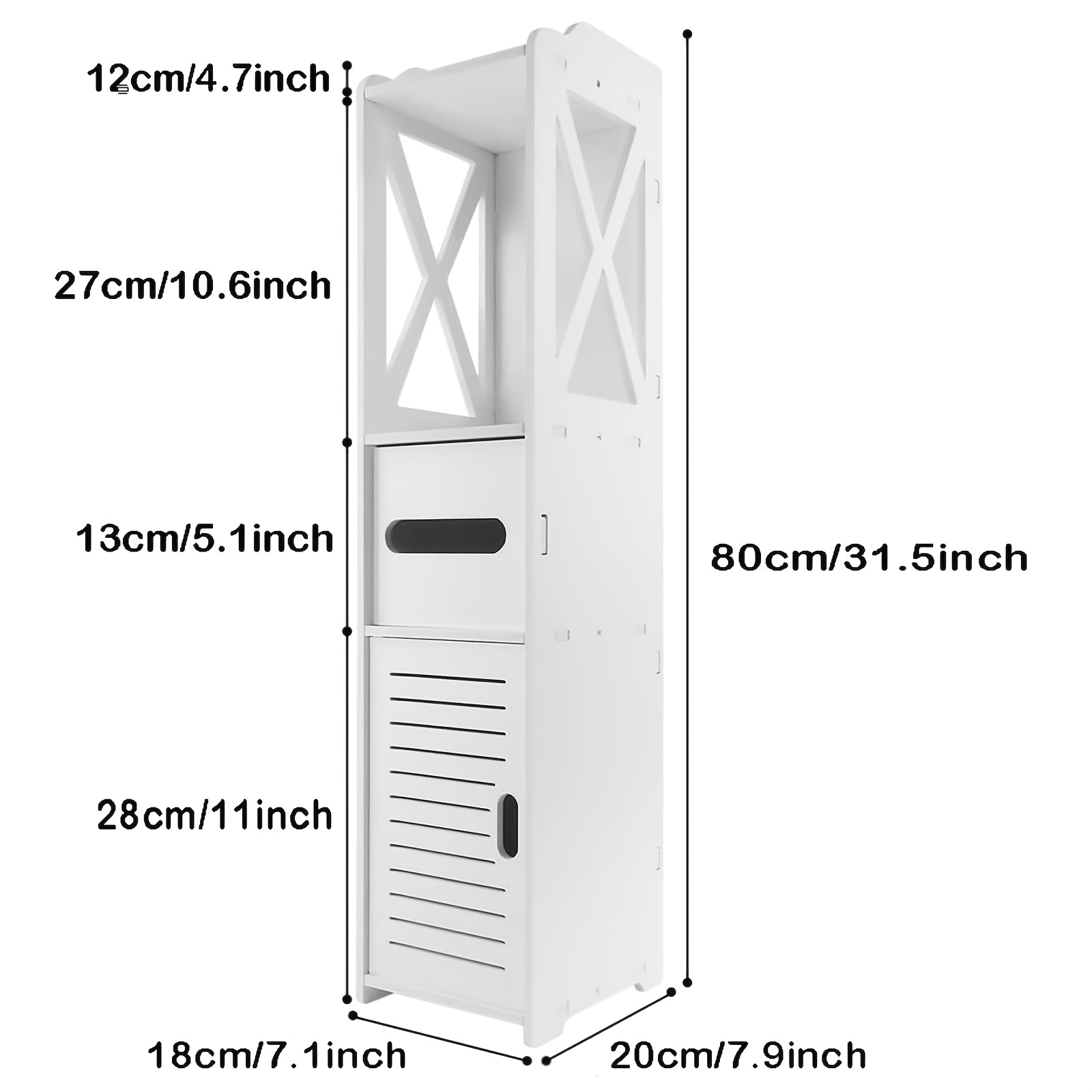 Image of Cabinet With Paper Drawer, Toilet Storage Cupboard, White Organizer Shelves, Free-standing Storage Cabinet, Tall Corner Shelf, 20d X 18w X 80h Cm, Used In Bathroom/kitchen/indoor