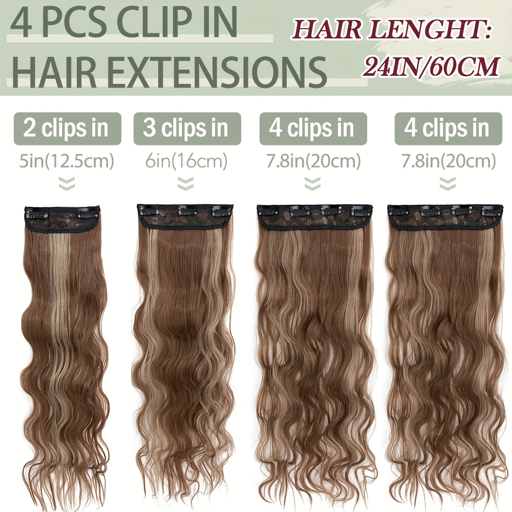 24 inch clip in hair extensions 4pcs long curly wavy thick highlighted clip in hairpieces synthetic hair extension for women daily halloween use   blonde mixed bleach blonde black balayage details 1