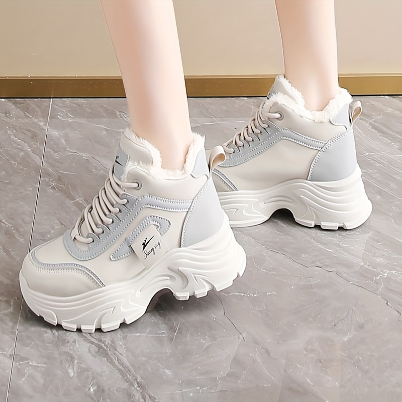 womens winter boots thick warm high top shoes with cushioned pvc sole beige white black synthetic cover upper non slip traction outdoors everyday formal events cold weather footwear winter shoes outdoor footwear plush lined interior durable traction footwear seasonal footwear   cozy lining office wear Product details 8