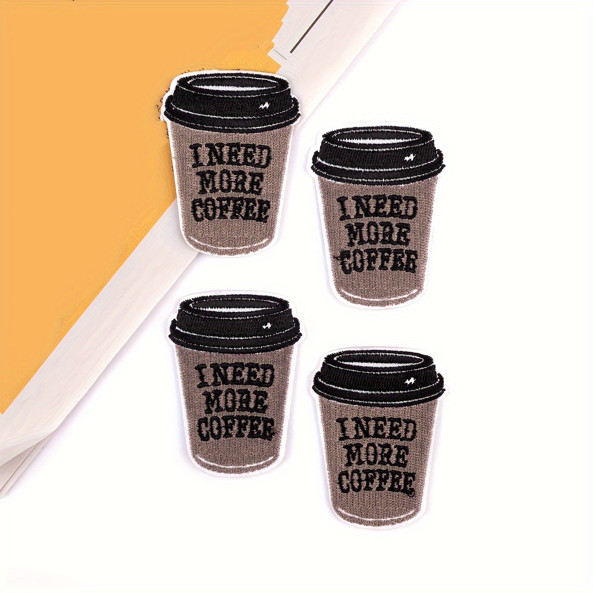 4-Pack Embroidered Cartoon Coffee Cup Clothing Iron-On Patches, Suitable for Clothing Bags Decorative Patches