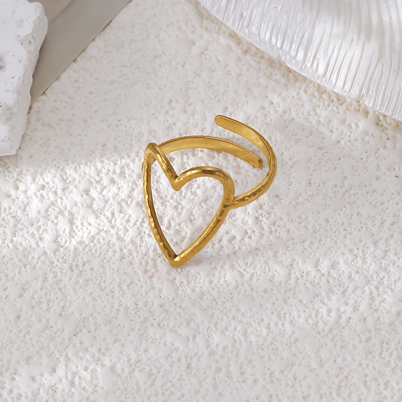 TEMU 1pc Fashionable And Minimalist Stainless Steel Hollow-out Heart , Heart-shaped Women's Ring, Hypoallergenic Material, Fade-resistant, Suitable