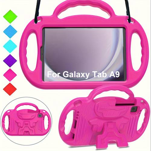 blue shockproof case for a9 8 7 2023 tab a7 lite 8 7 2021 with detachable shoulder strap kickstand and reinforced grip handles lightweight durable vinyl material design versatile tablet holder sleek case