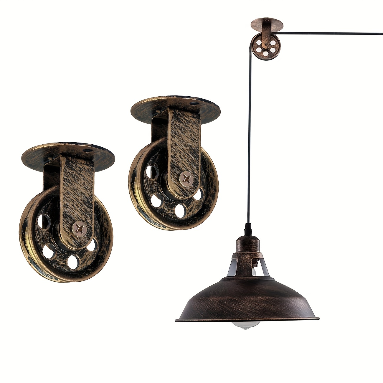 

Vintage-inspired 2" Oil Rubbed Bronze Ceiling Mount Pulleys, Set Of 2 - Perfect For Plug-in Pendant Lights & Outdoor Plant Growth