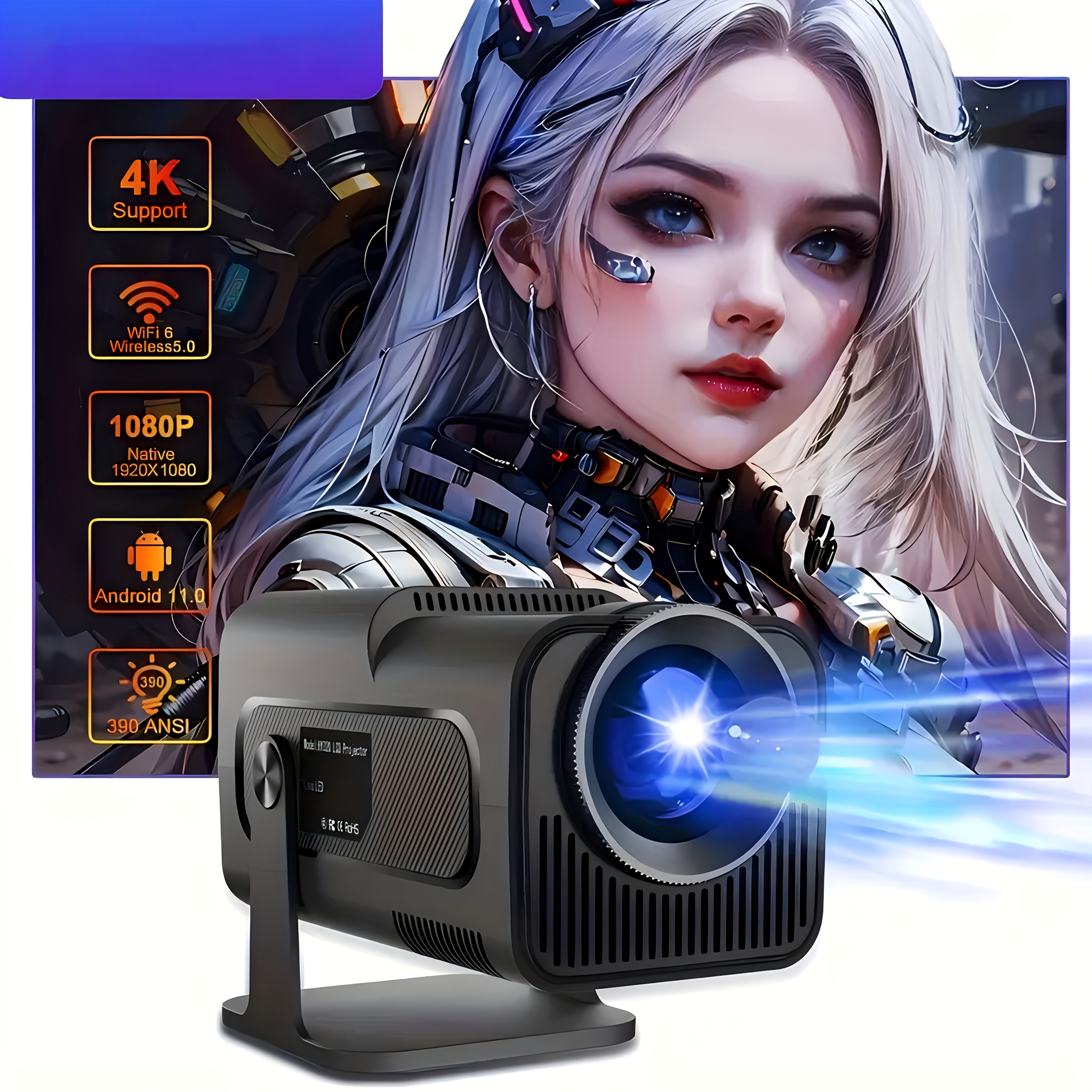 TEMU [4k/1080p 180° Rotatable Smart Projector] 390 Ansi Lumens Android 11 System | Upgraded Version - Portable Home Theater Essential