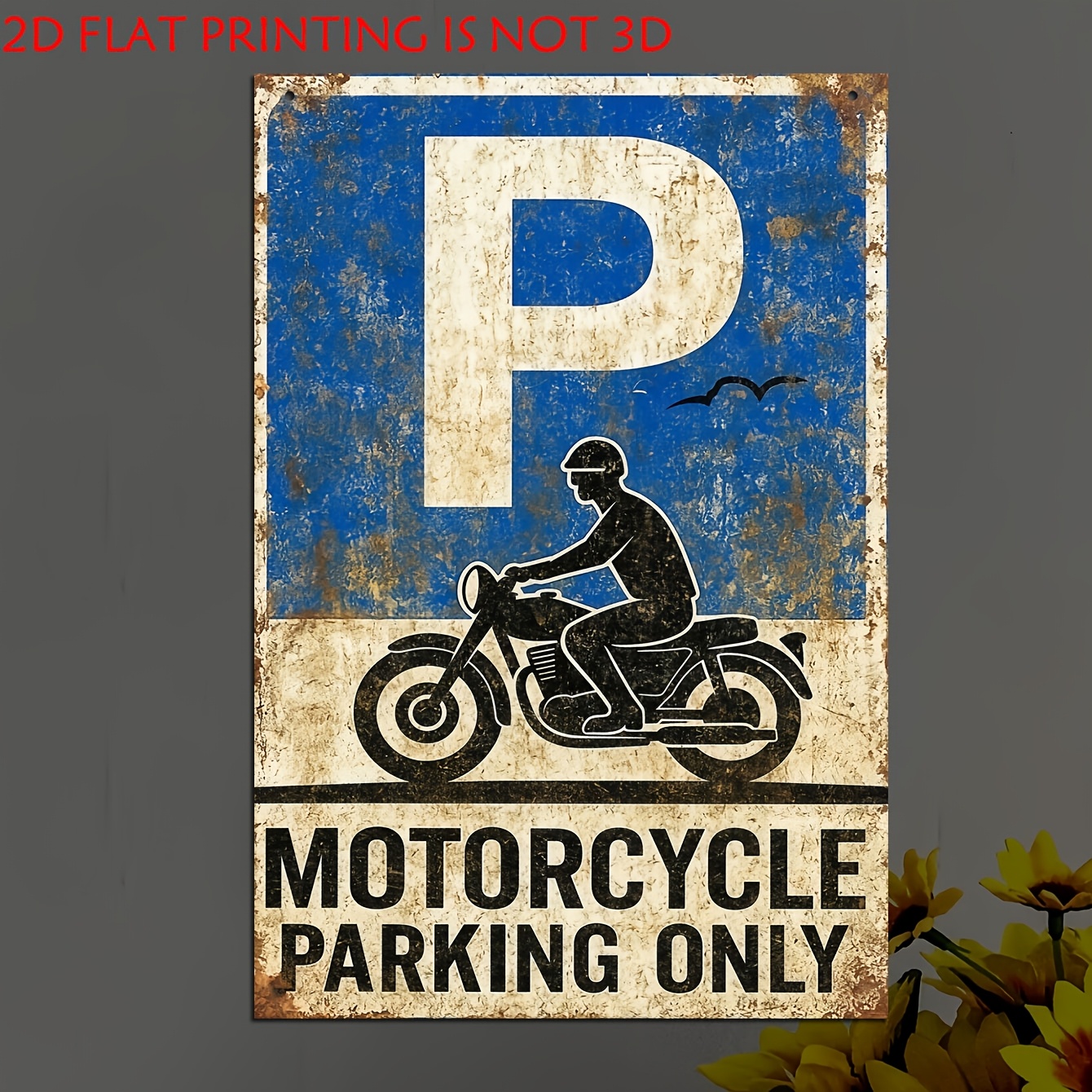 TEMU 2d Flat, 1pc Vintage Motorcycle Parking Sign Suitable For Motorcycle Enthusiasts, For Man Cave & Driveway Warning - Artificial Retro -themed