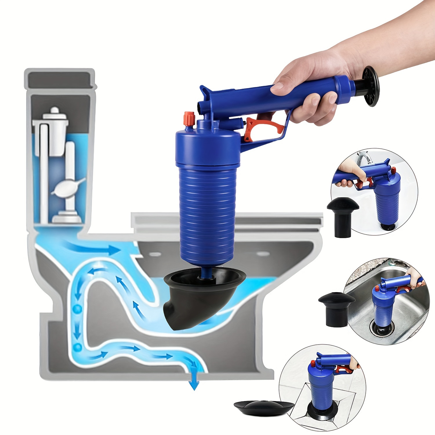 

Plastic Drain Auger Clog Remover, Air-powered Plumbing Snake, Manual Pump , For Toilets, Bathtubs, Sinks, Floor Drains, And Kitchen Pipes