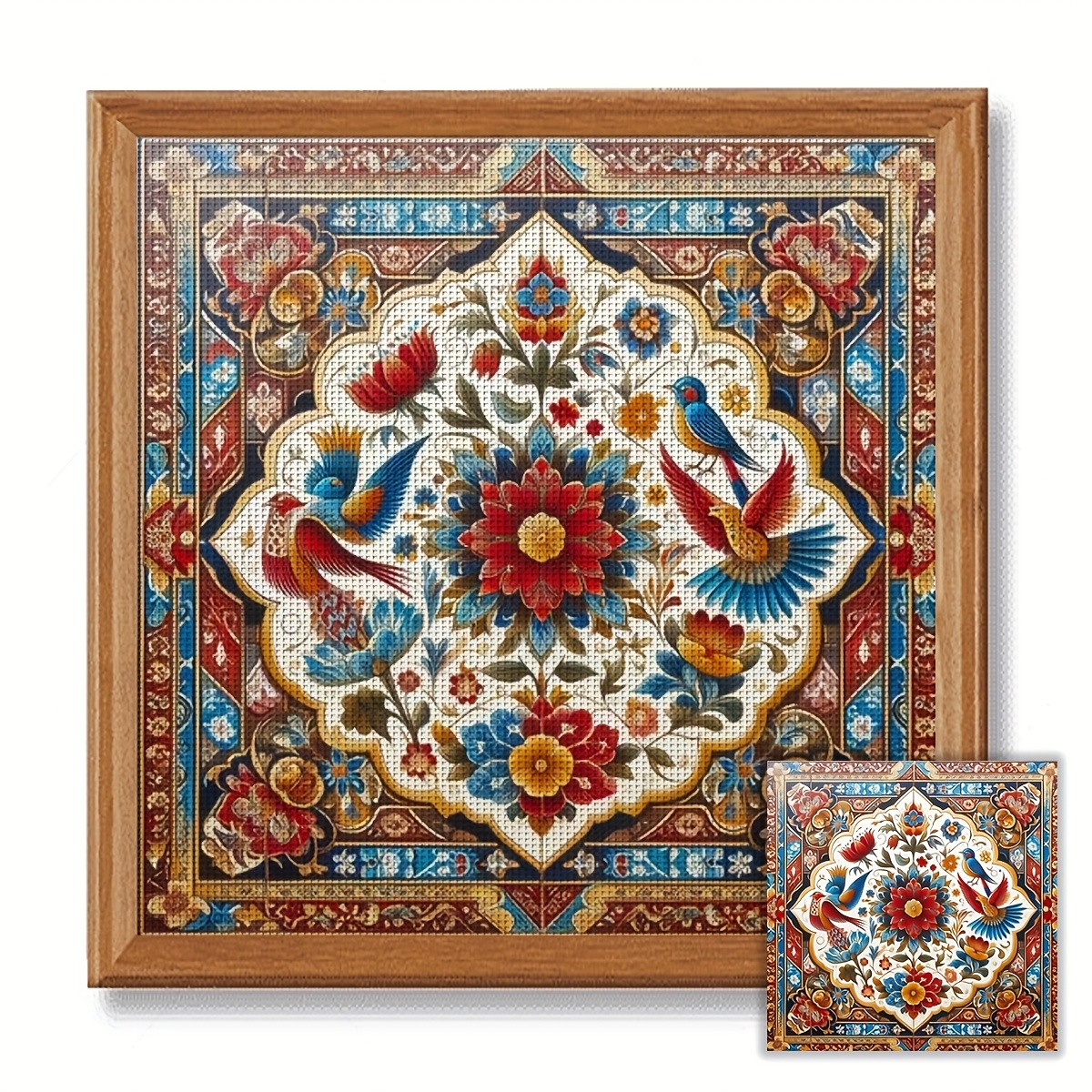 TEMU Jozysh 1pc Frameless 40x40cm/15.7x15.7in 11ct/14ct Printed Cross Stitch Diy Kit, Beautiful Flower Vine Pattern, Relax Diy Cross Stitch Set For