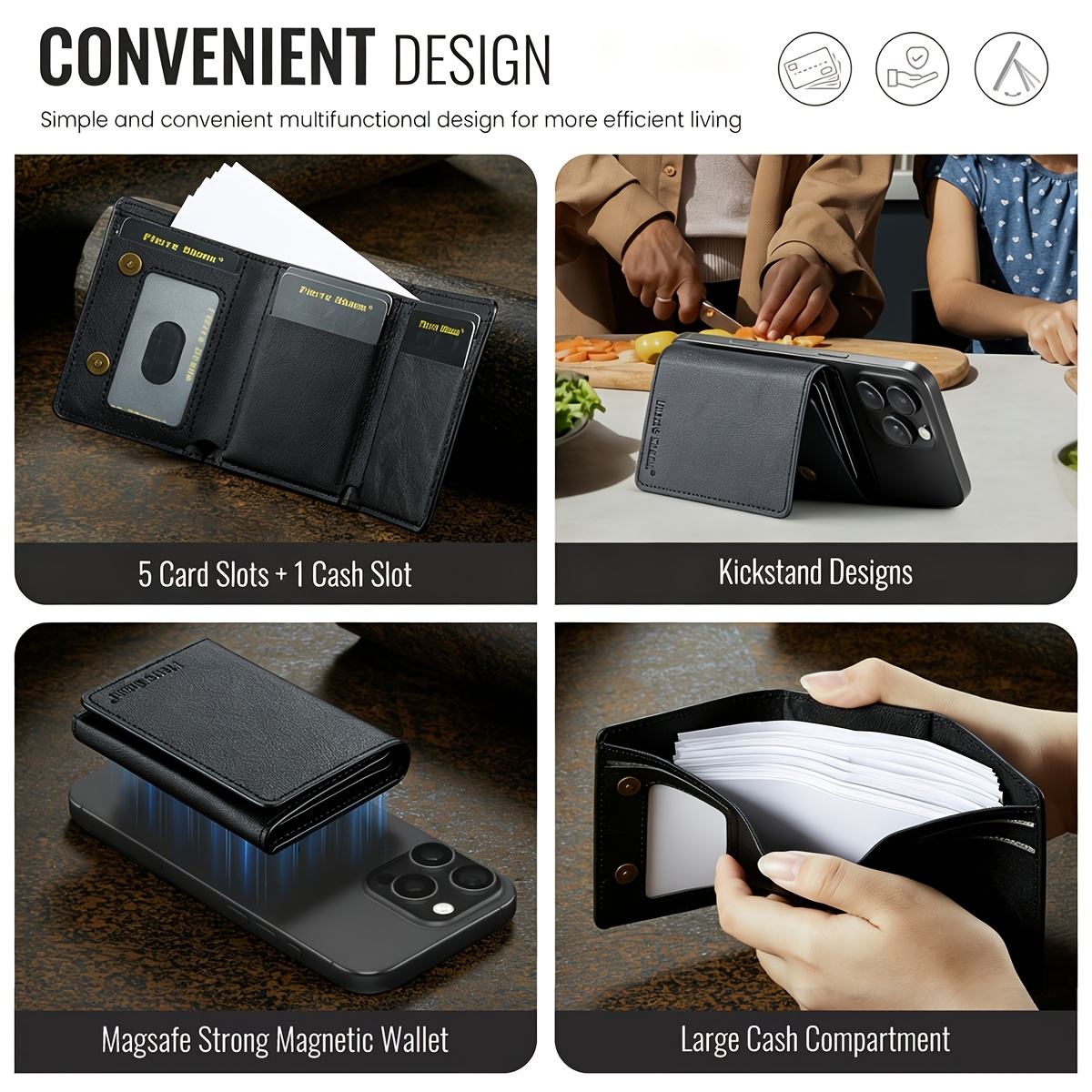 Image of Fierre Luxury Faux Leather Flip Pocket Card Storage Wallet With Magnetic Stand For Card Holders