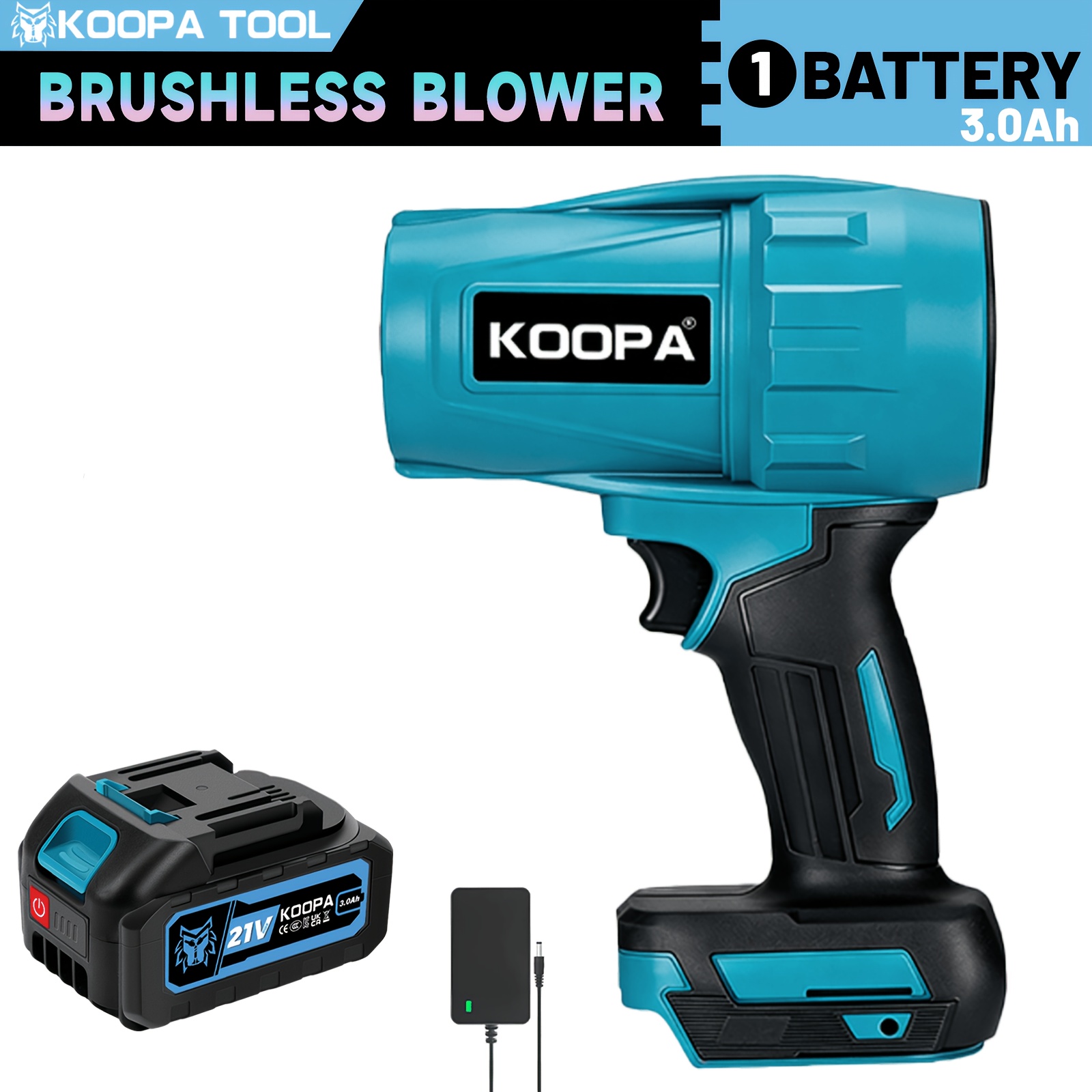 Image of Koopa Tool Portable Cordless Electric Blower, Handheld Leaf Blower With 21v Battery, Suitable For Cleaning Fallen Leaves, Snow, And Dust From Cars