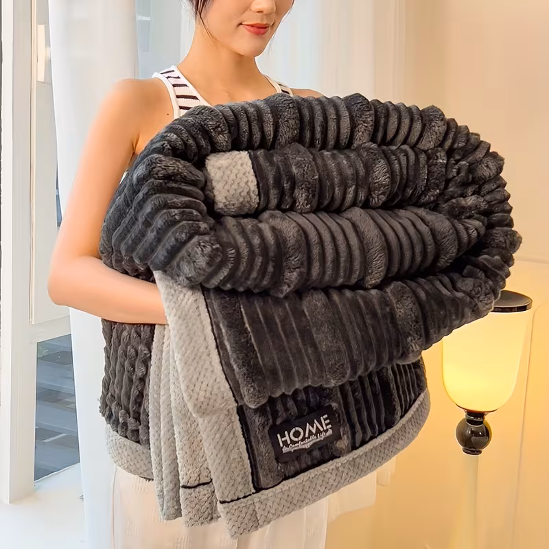 contemporary striped faux rabbit fur blanket soft warm thick bed and sofa throw for machine washable polyester ideal gift for christmas present Product details 6