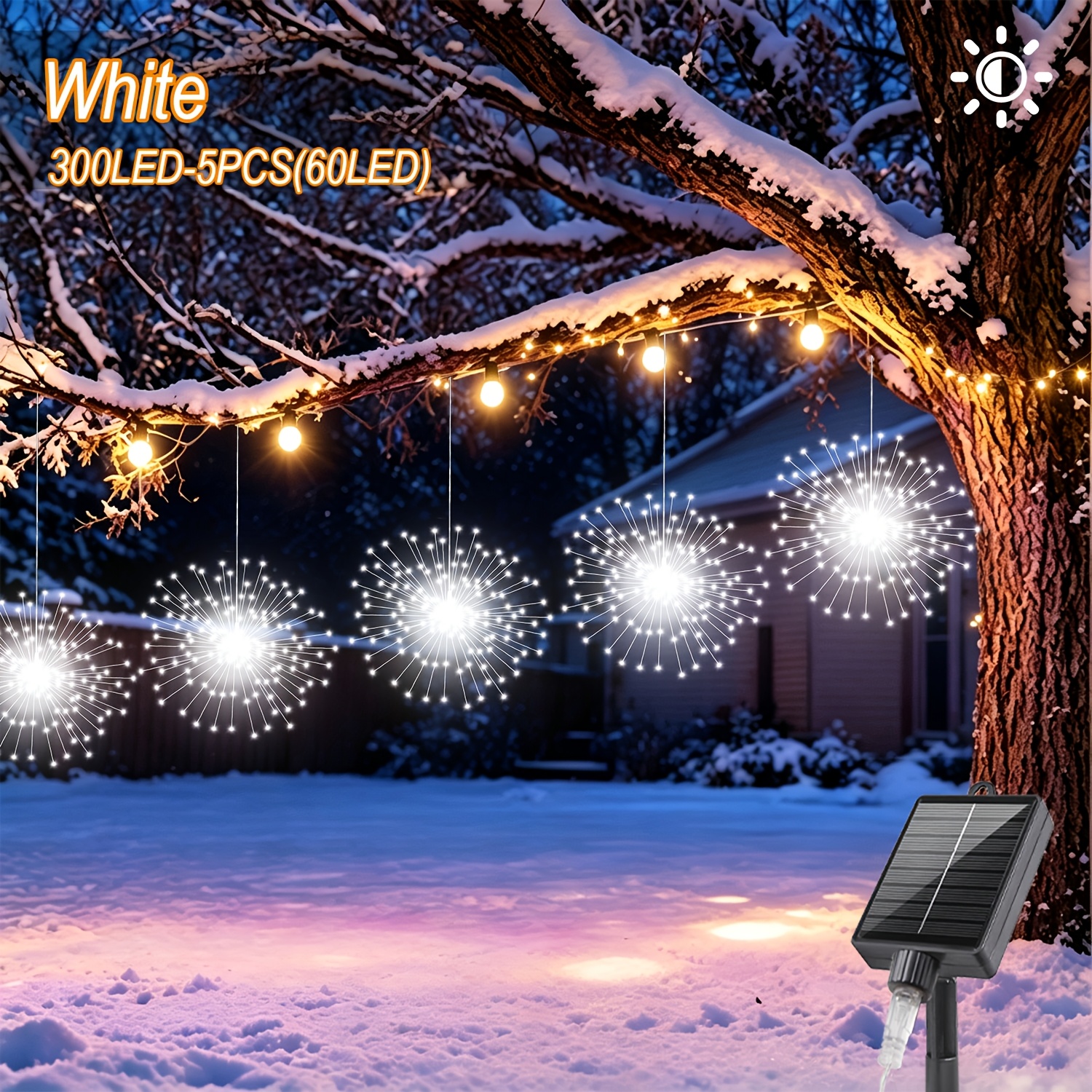 5pcs Solar Fireworks Lights, 8 , Including 300 Led Beads; Solar Energy, Suitable For Garden, Courtyard And Outdoor Lighting Decoration, Automatically Lights