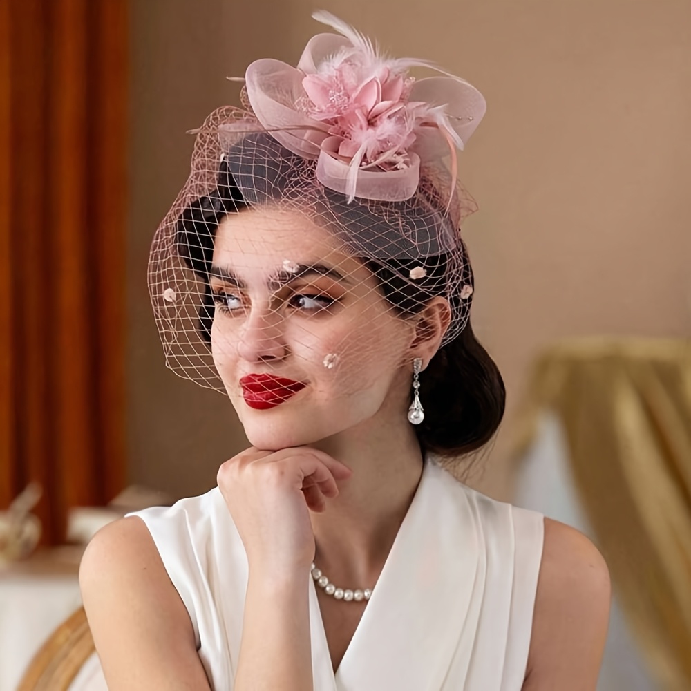 4124 Women\'s Fascinators Hats 20s 50s Pillbox Hat Tea Party With Pearl Fascinators Hats 20s 50s Hat Pillbox Hat Derby Fascinators  main image 2