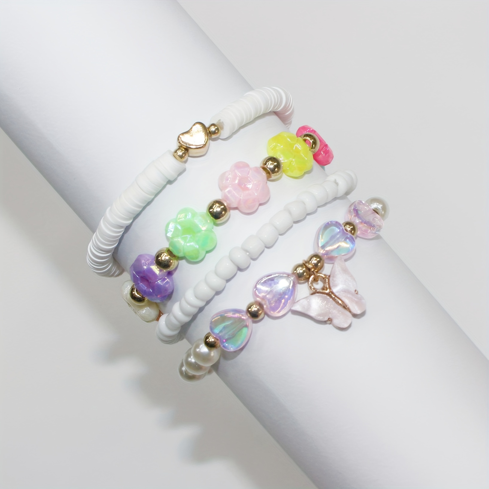 Cute Butterfly Charm Heart Pendant Beaded Bracelet Set - Temu