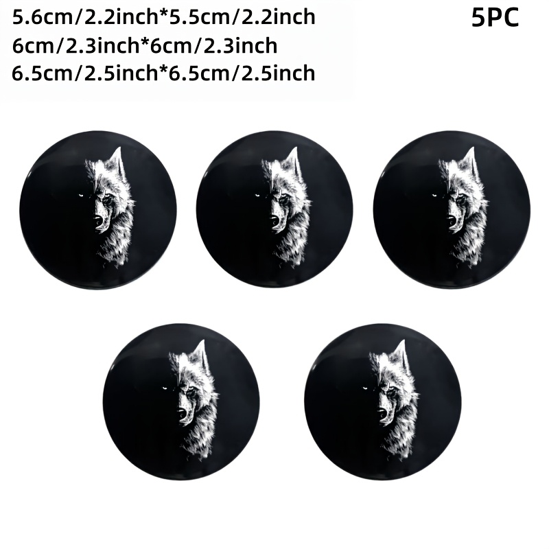 TEMU (5pcs) Wolf Pattern Car Tire Accessory, Car Center Cover, Car Steering Wheel Center Logo Cover Decoration, Motorcycle Sticker Logo Badge Cover