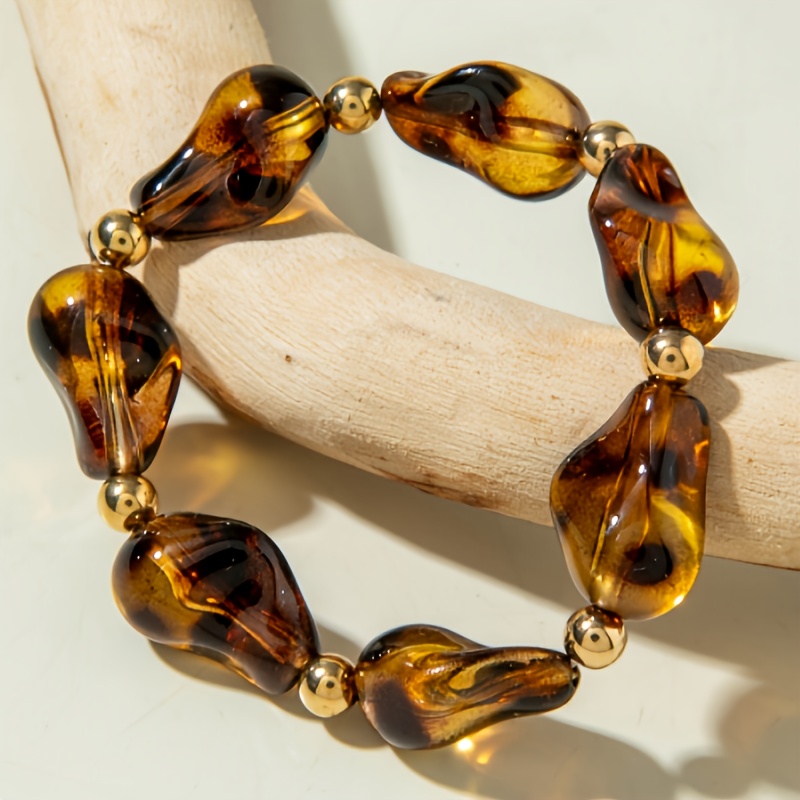 Image of A Irregular Leopard Print Acrylic Pendant Bracelet With Ccb Round Beads, Perfect As A For At Women's Parties And Gatherings, New For Autumn And Winter