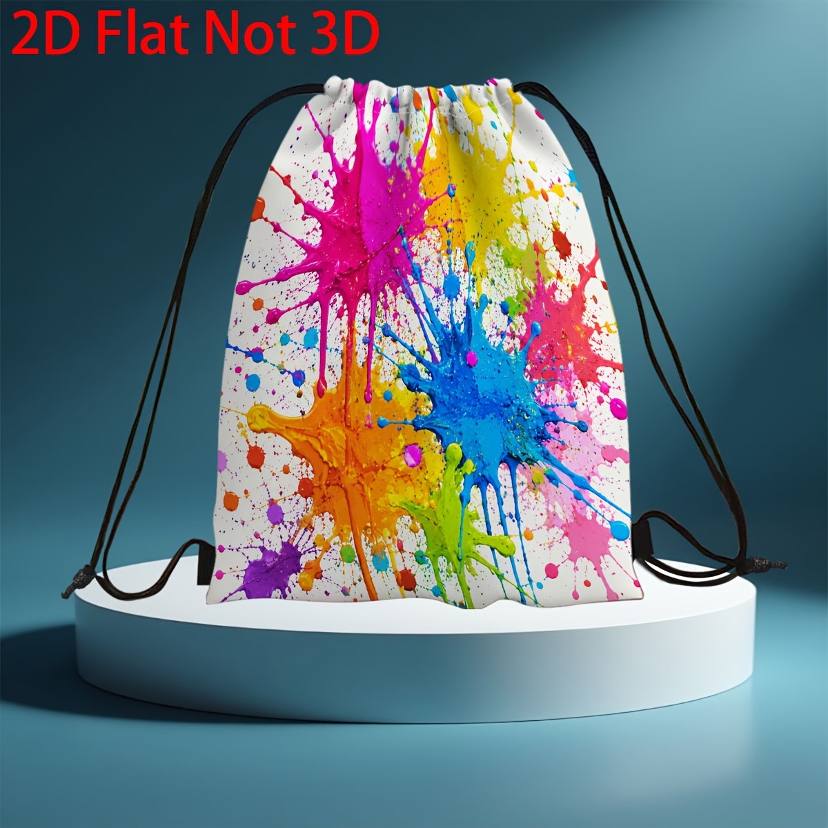 TEMU 2d Flat, 1pc, Colorful Paint Splatter, Themed Drawstring Gym Bag, Trendy And Versatile, Portable Travel Accessory, Multifunctional, Fitness