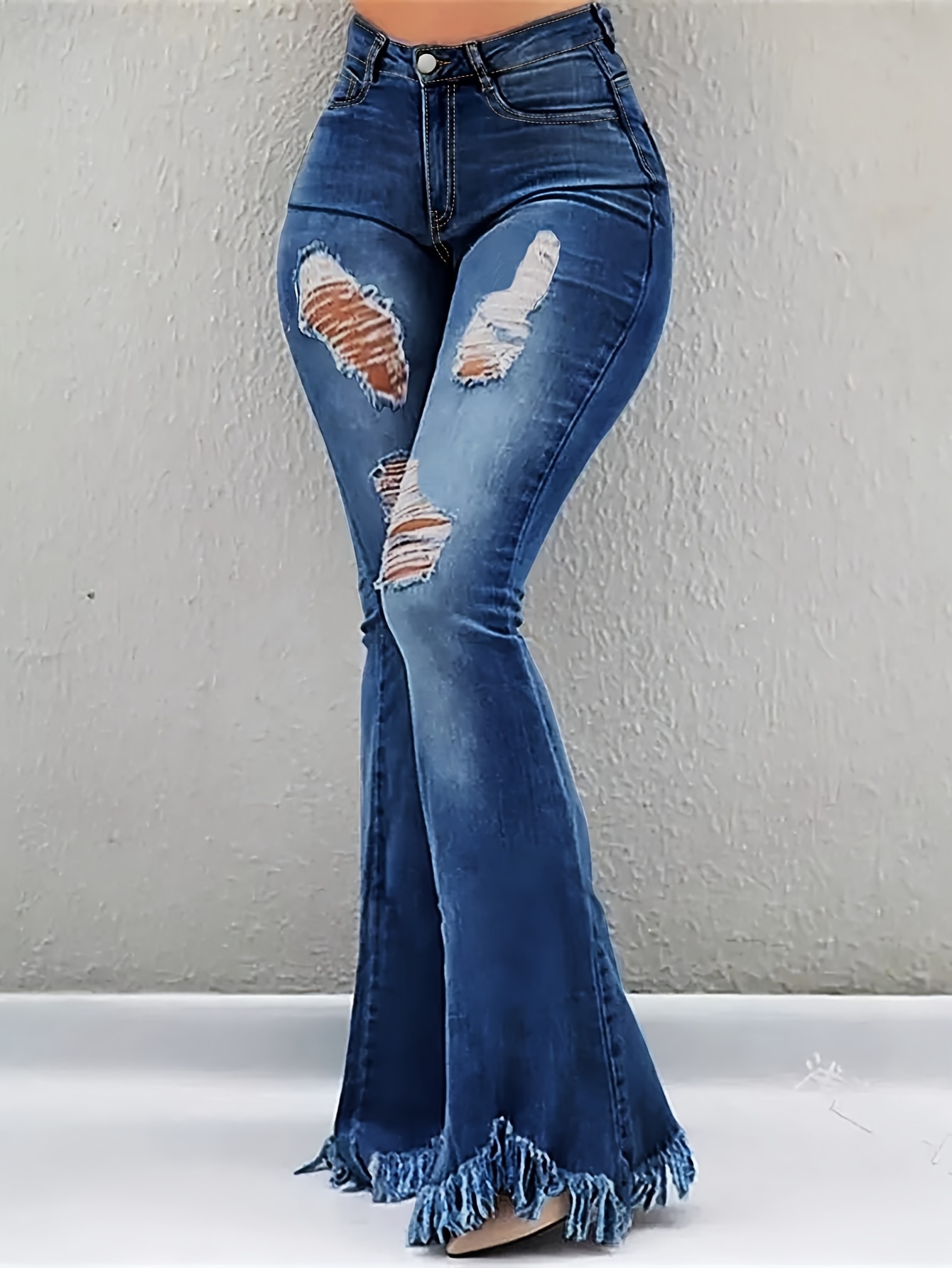 womens high waisted skinny jeans wide leg bell bottom frayed