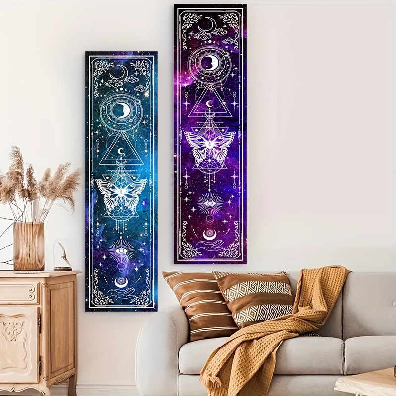 Blue And Purple Butterfly Tapestry With Sun And Moon Wall Hanging_voghion.com