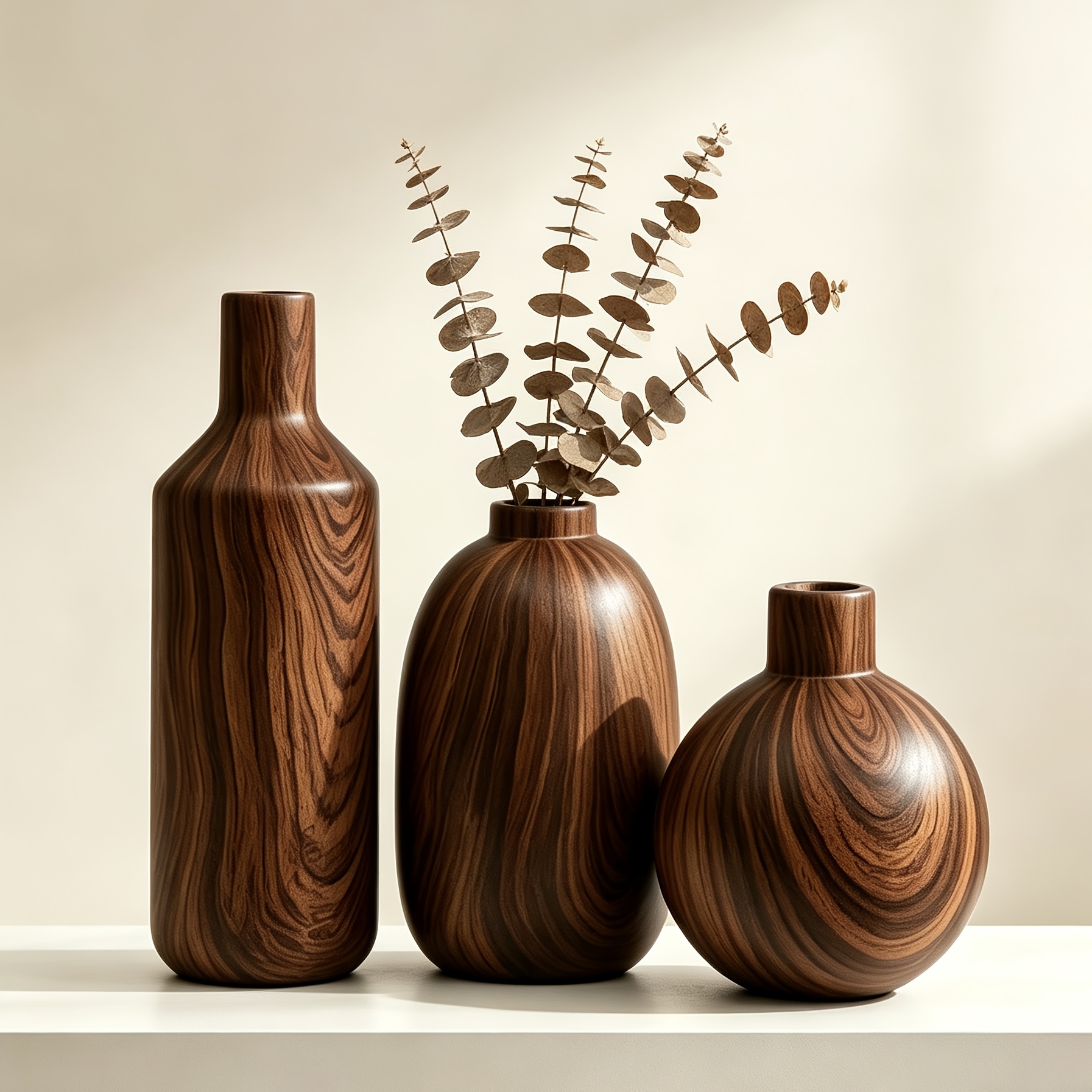 3pcs Wood Grain/Stone Texture Ceramic Vase Set Wabi-Sabi Decorative Flower Pot Ornament Japanese Rustic Style Desktop Home Resident B&B Soft Decoration Dried Flower Arrangement Floral Art All-Match Premium