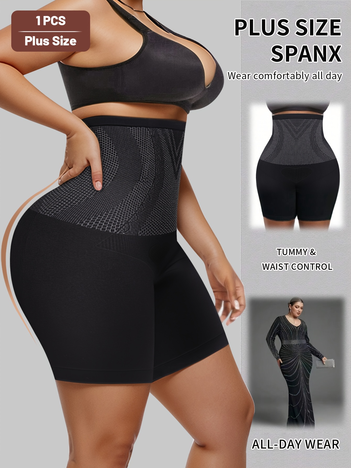 1pc Plus Size Elegant Underwear, Women'S High Waist Tummy Control Seamless Shapewear Box Briefs