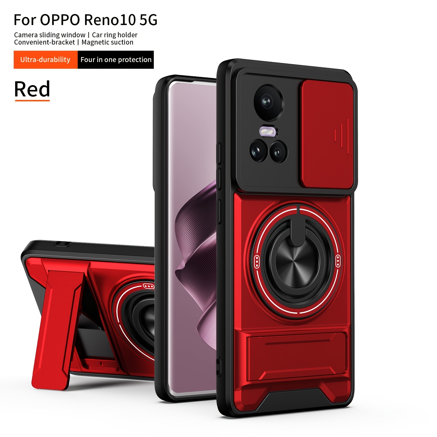 TEMU Phone Case - This Is A Multi-functional Matte Anti-drop Magnetic Phone Case, Suitable For Oppo Reno 10, Reno 10 Pro Phone Cover, Dual (360°